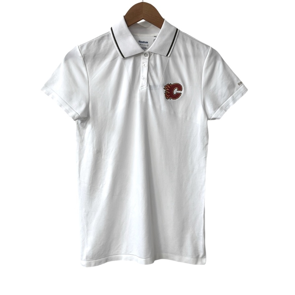 NWT Reebok Calgary Flames Short Sleeve White Seamless Polo